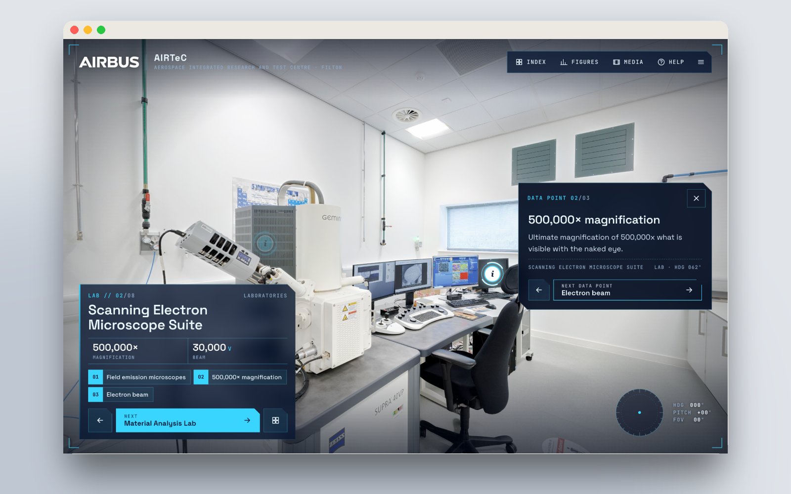 The scanning electron microscope suite with a data point open