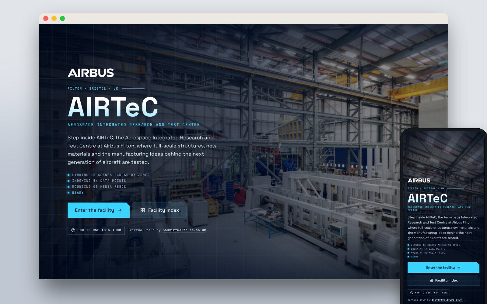 AIRTeC virtual tour welcome screen on desktop and mobile
