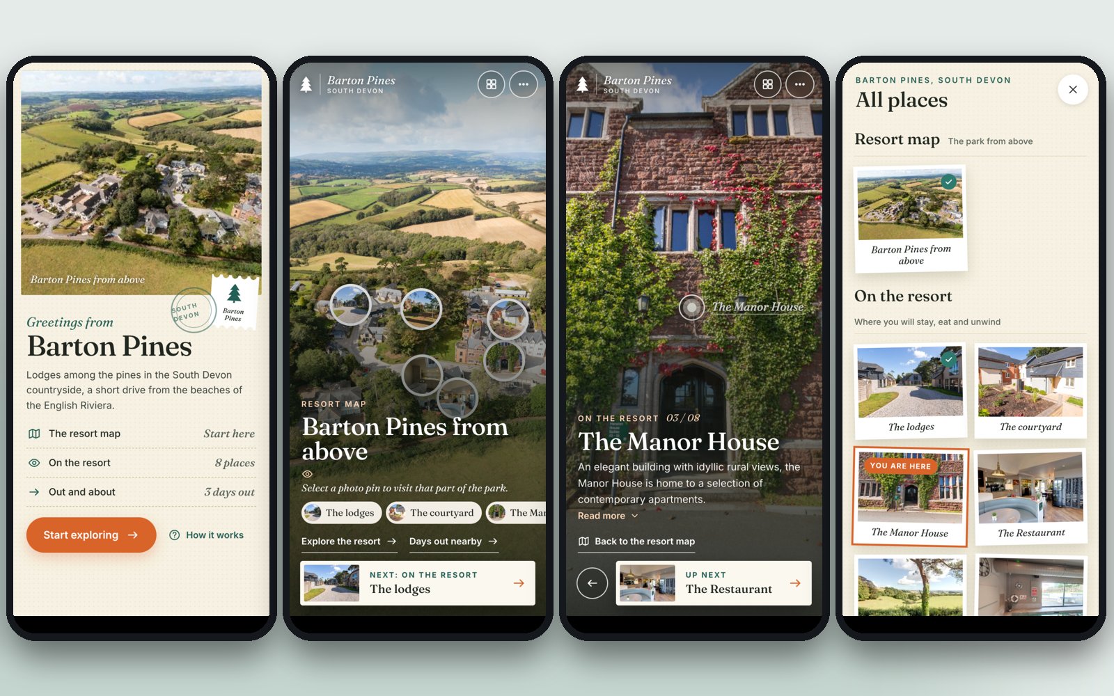 Four mobile views of the Barton Pines virtual tour