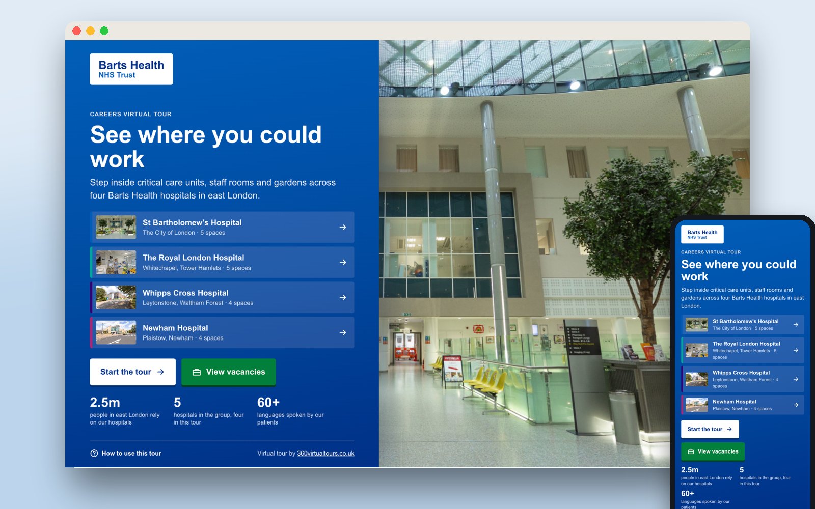 Barts Health NHS Trust: Critical Care Careers Tour: the tour's opening screen