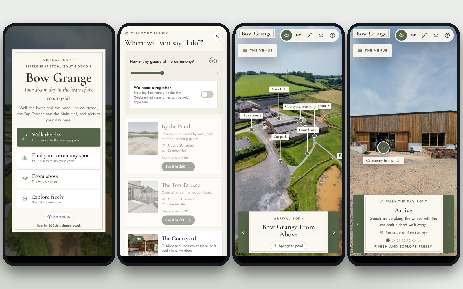 Four mobile views of the Bow Grange virtual tour