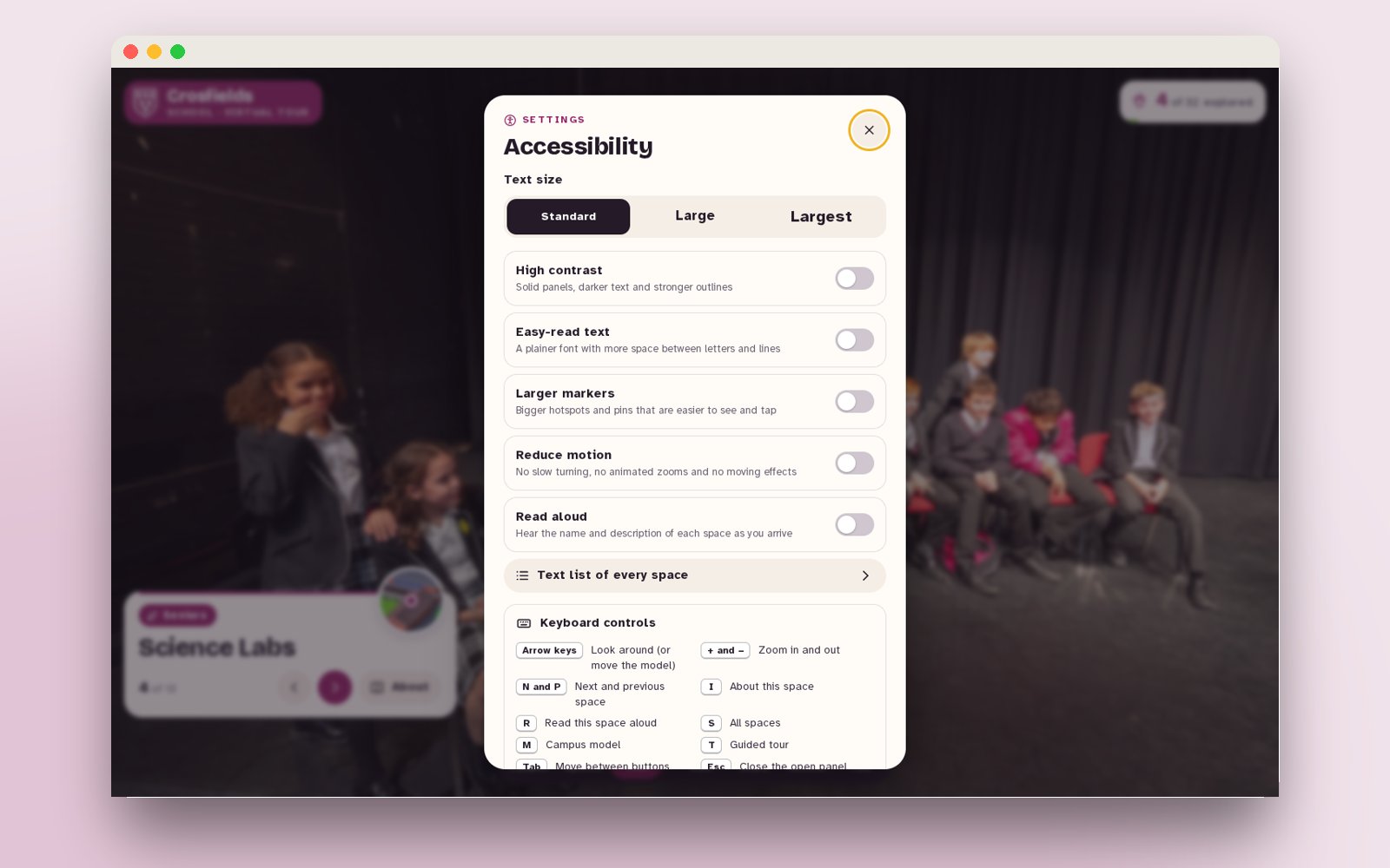 Crosfields school tour accessibility
