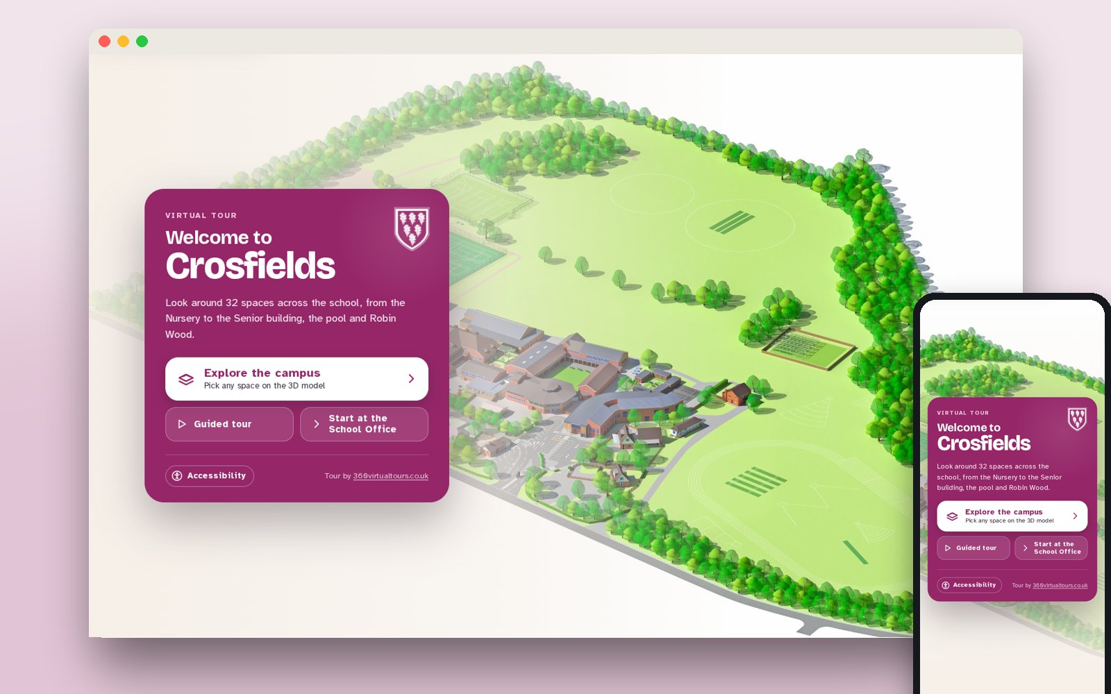 Crosfields School: 360 Virtual Tour with AI-Generated Faces: the tour's opening screen