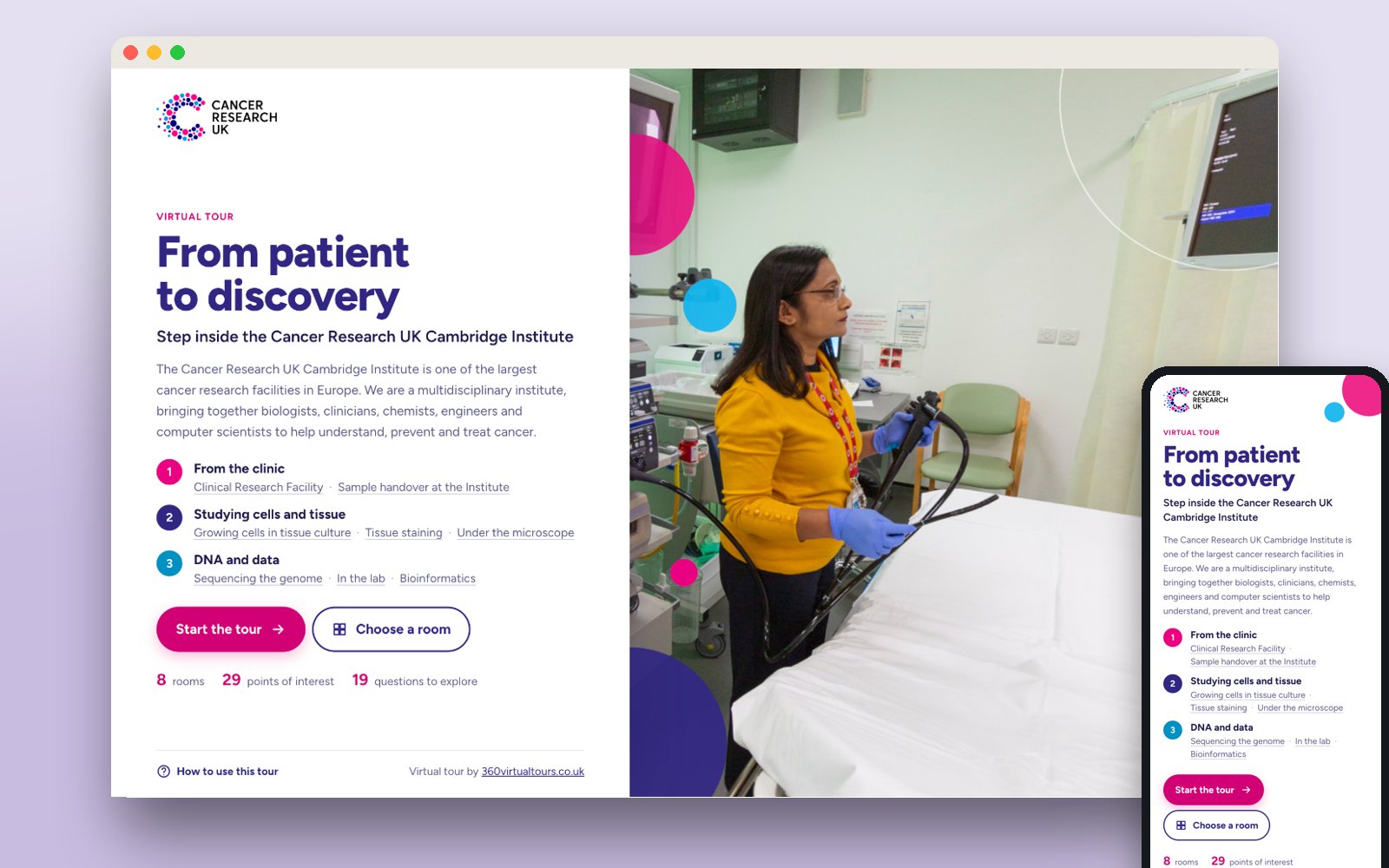 Cancer Research UK Cambridge Institute Virtual Tour: the tour's opening screen