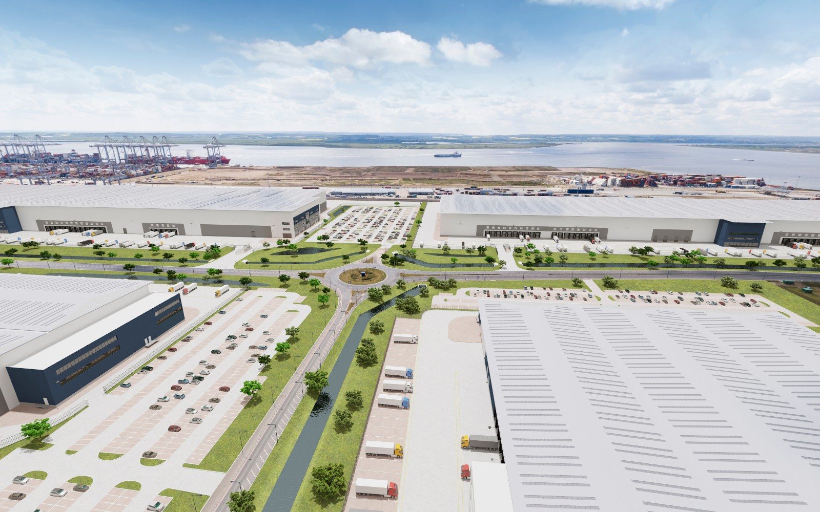 Dp world london gateway cgi aerial port view