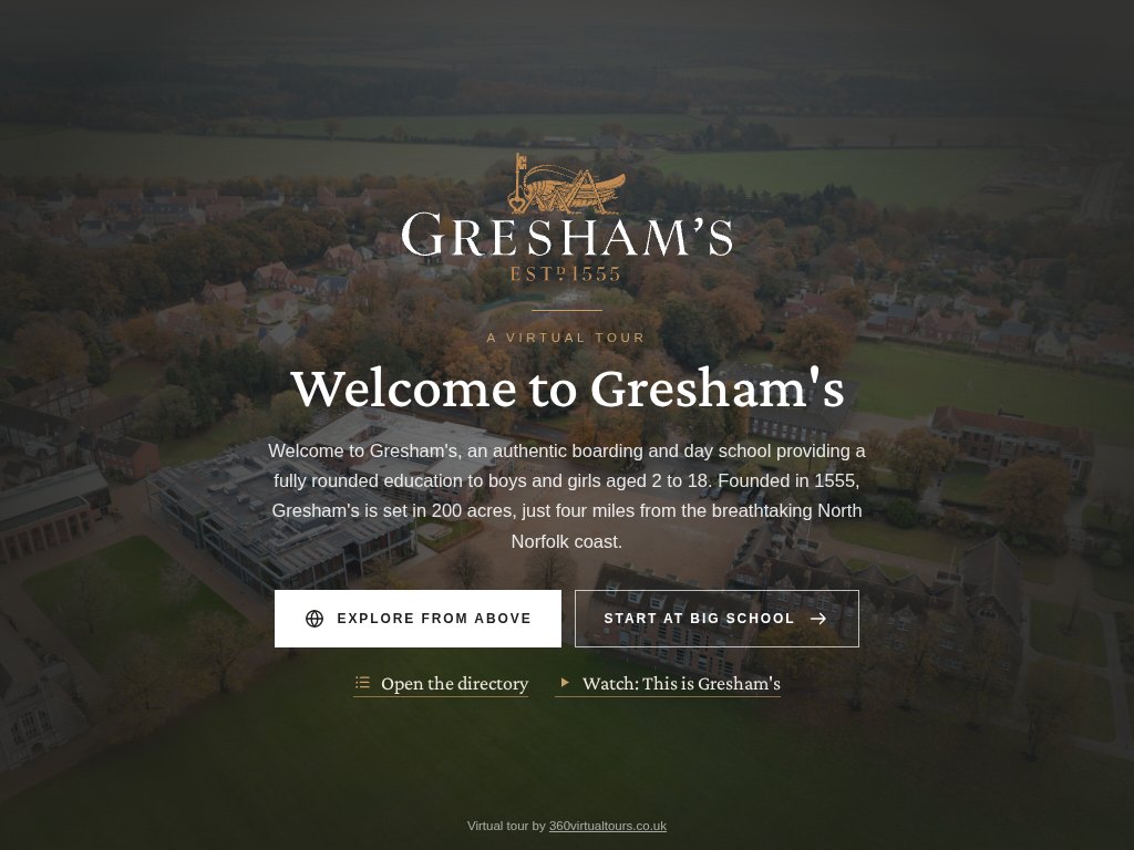 Greshams school virtual tour welcome screen