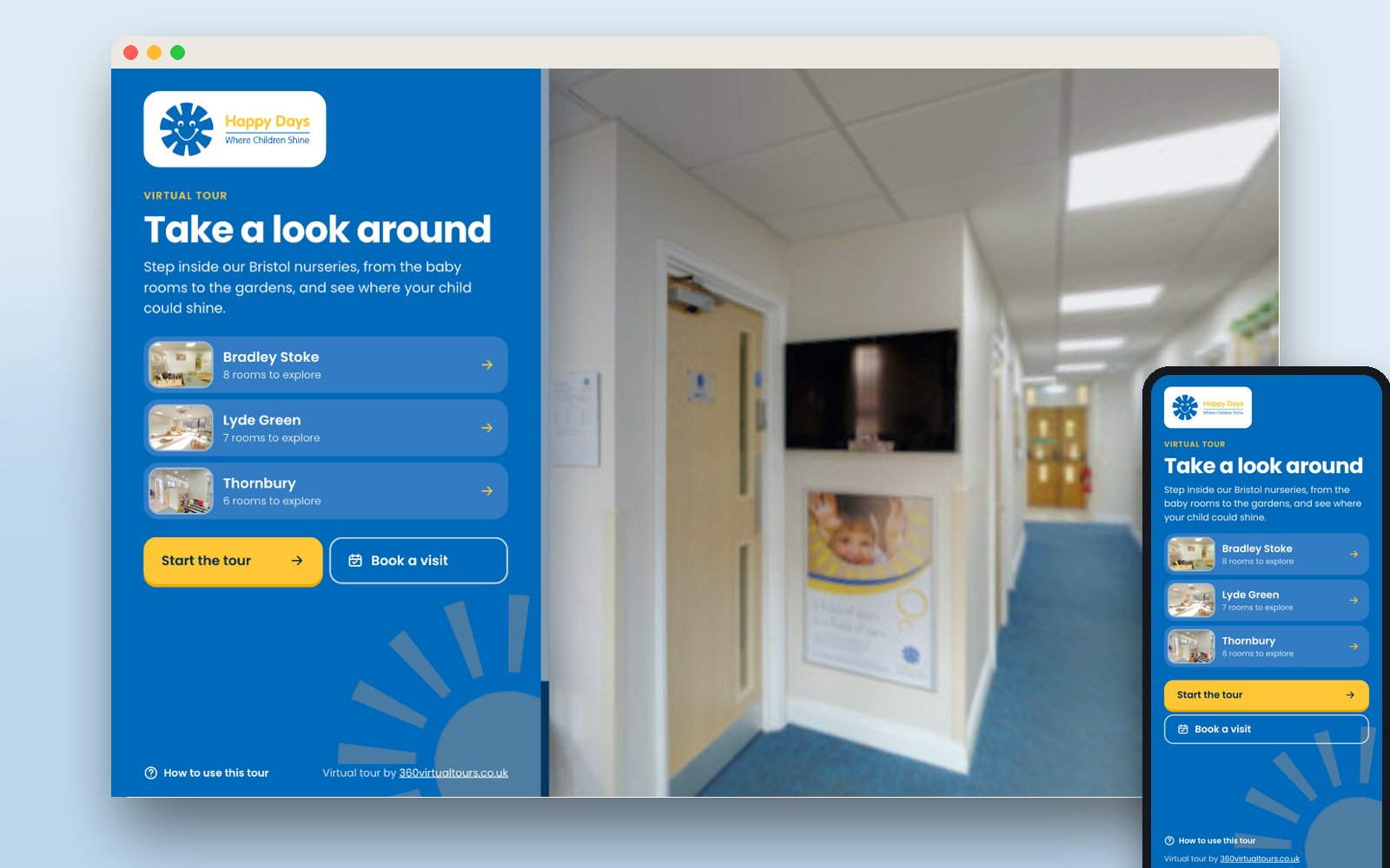 Happy Days Nurseries 360 Virtual Tour: the tour's opening screen