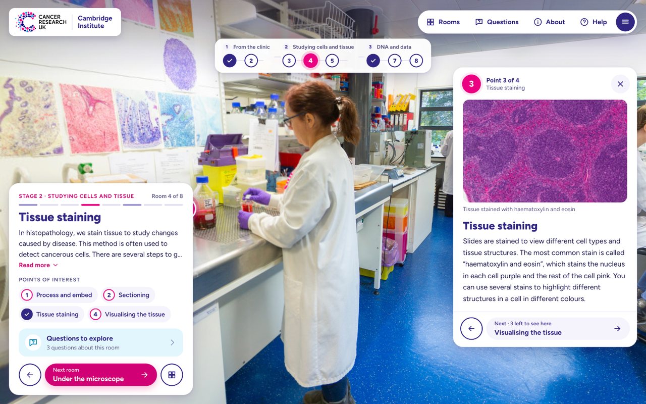 Cancer Research UK Cambridge Institute virtual tour interface