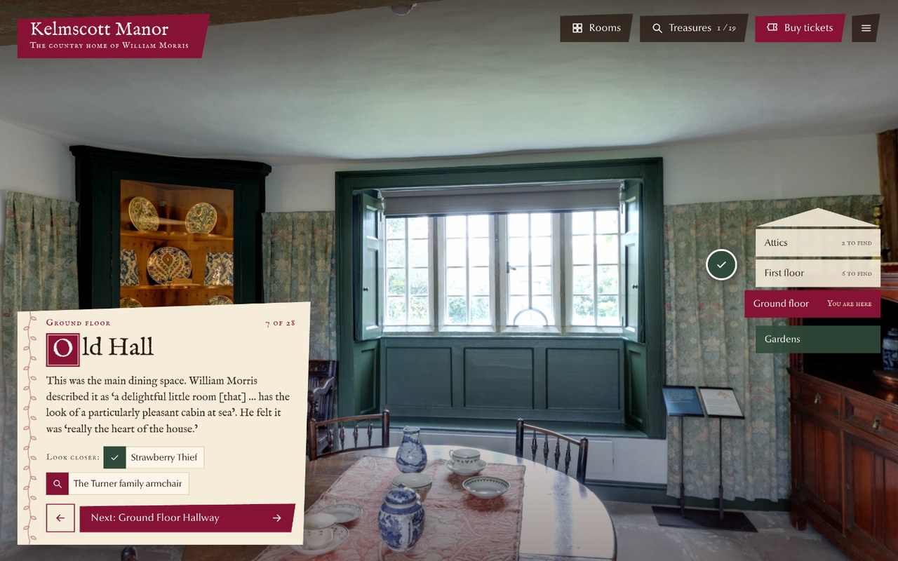 Kelmscott Manor virtual tour interface