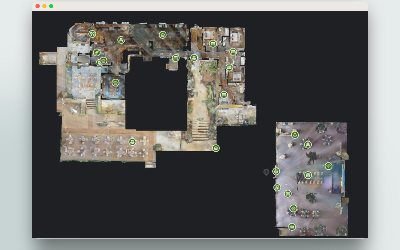 The Hurley House floor plan view with tags for each facility