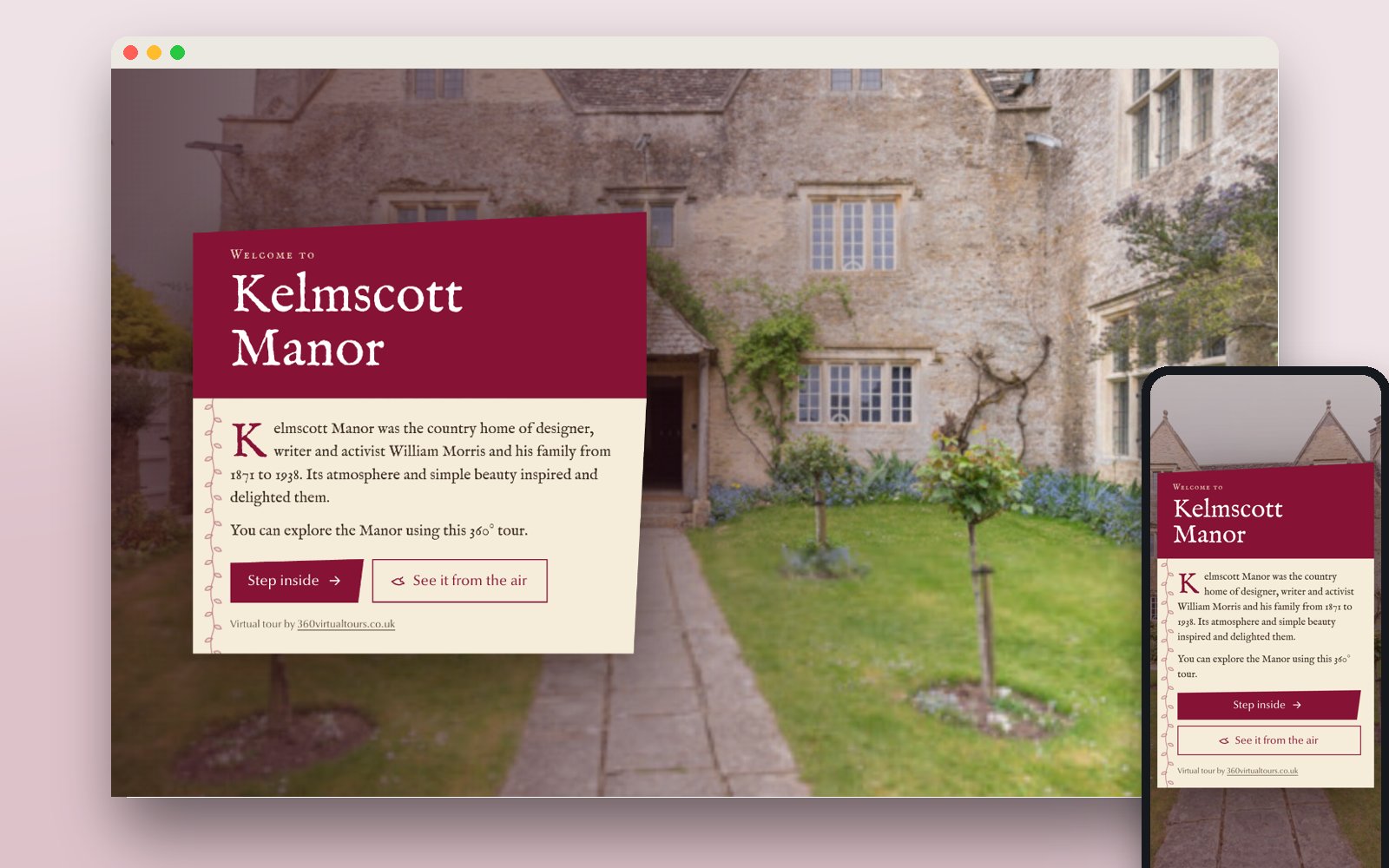 Kelmscott Manor virtual tour interface