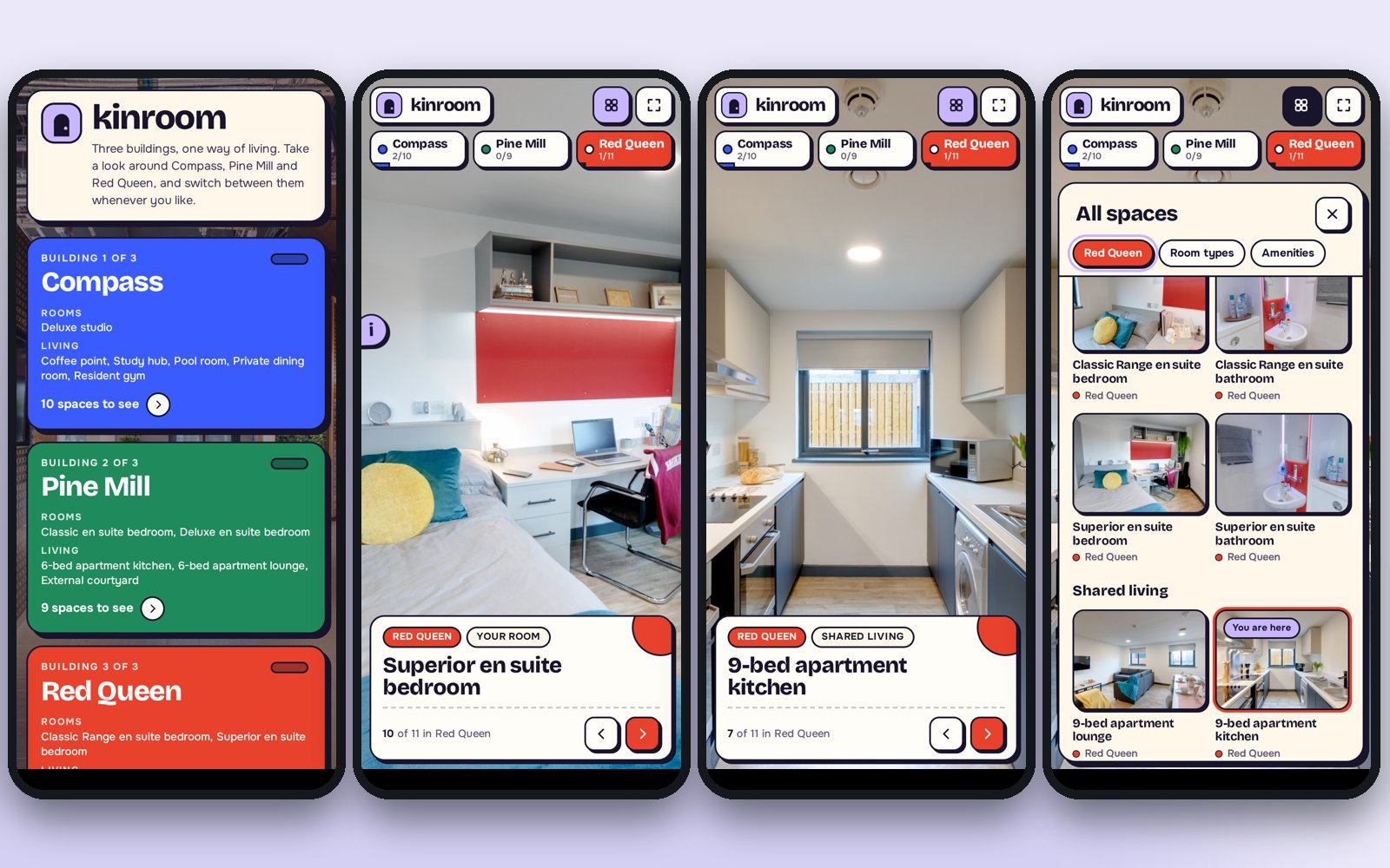 Four mobile views of the kinroom virtual tour