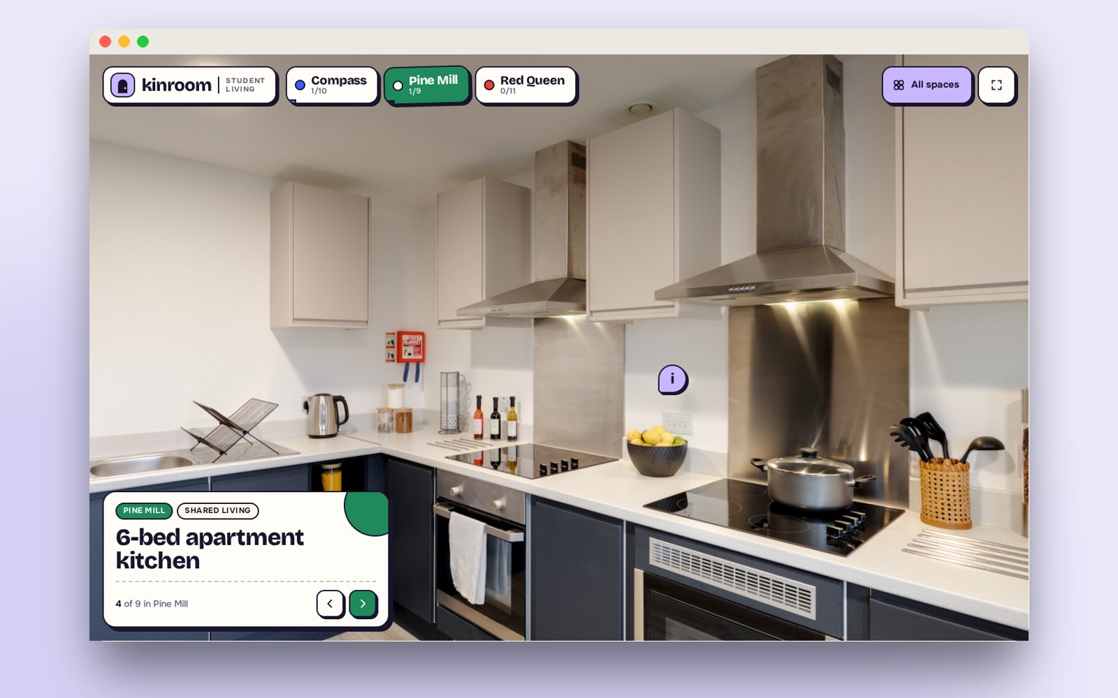 The 6-bed apartment kitchen at Pine Mill