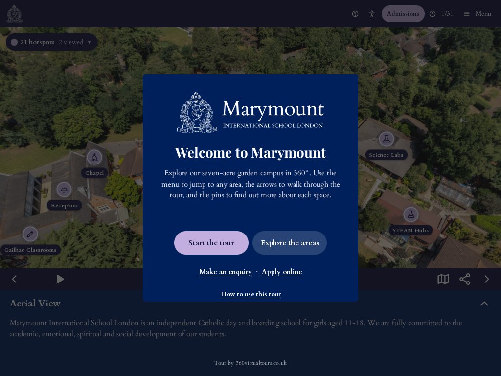 Marymount school virtual tour welcome screen