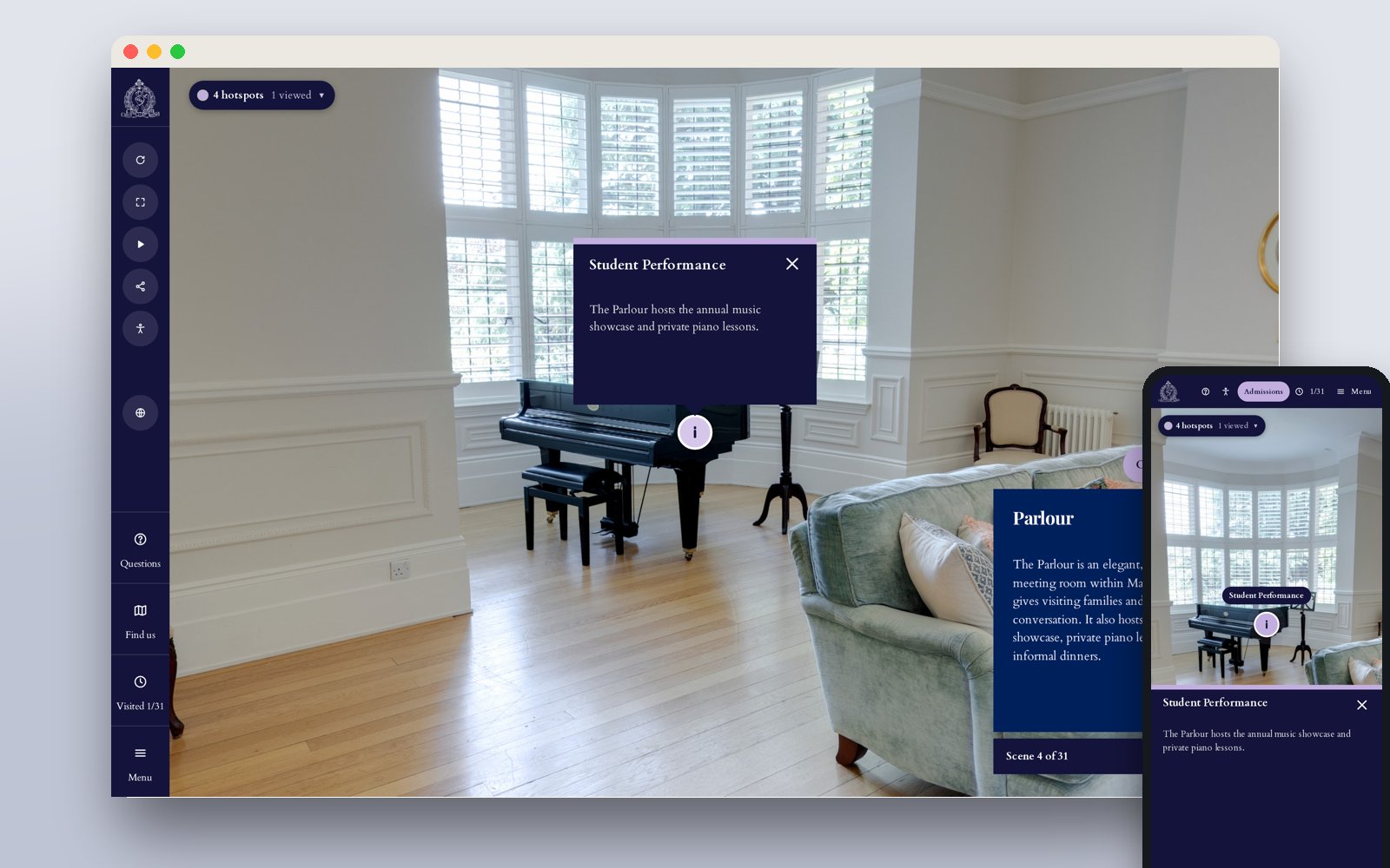 An information hotspot open in the Parlour scene