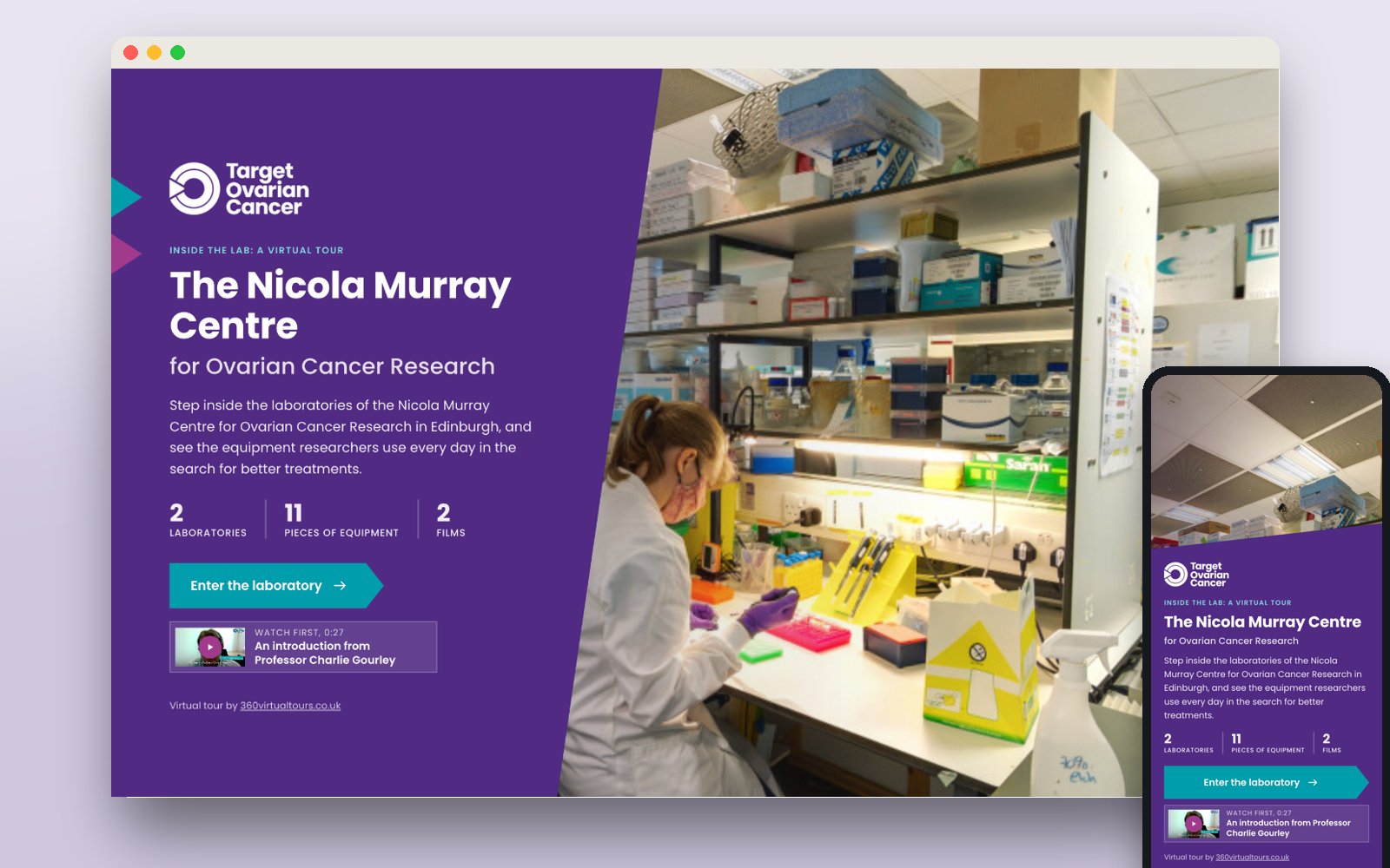 Target Ovarian Cancer: Inside the Nicola Murray Centre: the tour's opening screen